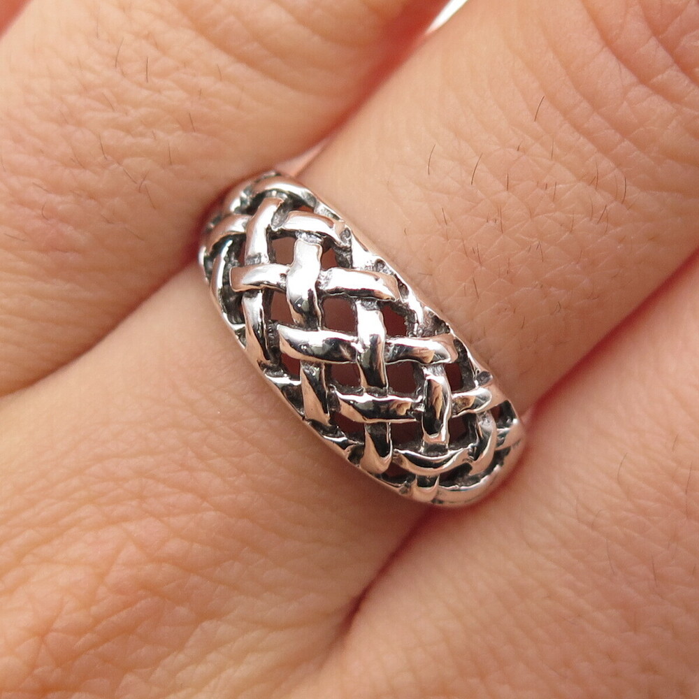 CHAPAL ZENRAY 925 Sterling Silver Vintage Woven Cage Oxidized Ring Size 8